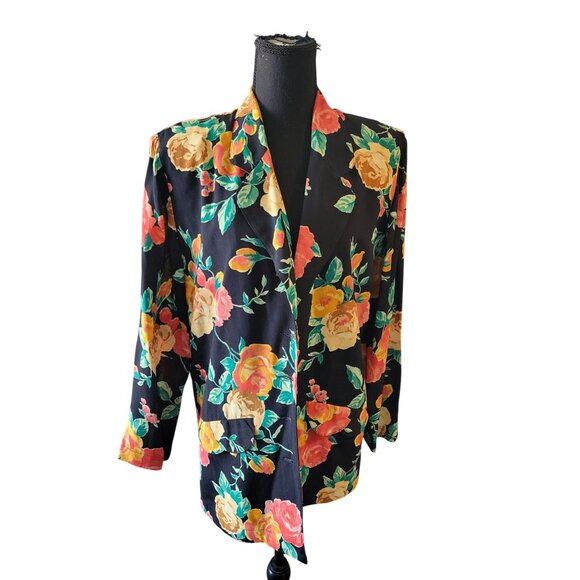 Carole Little jacket lightweight floral blazer 1980s, Vibrant Colors Size L - Picture 2 of 13